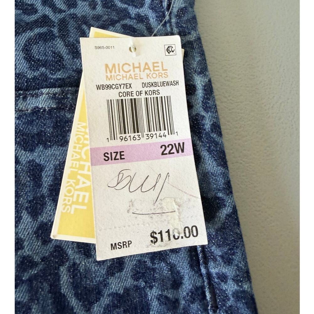 Michael Kors Leopard Print Jeans 22W NWT Blue Animal Denim - Picture 6 of 10